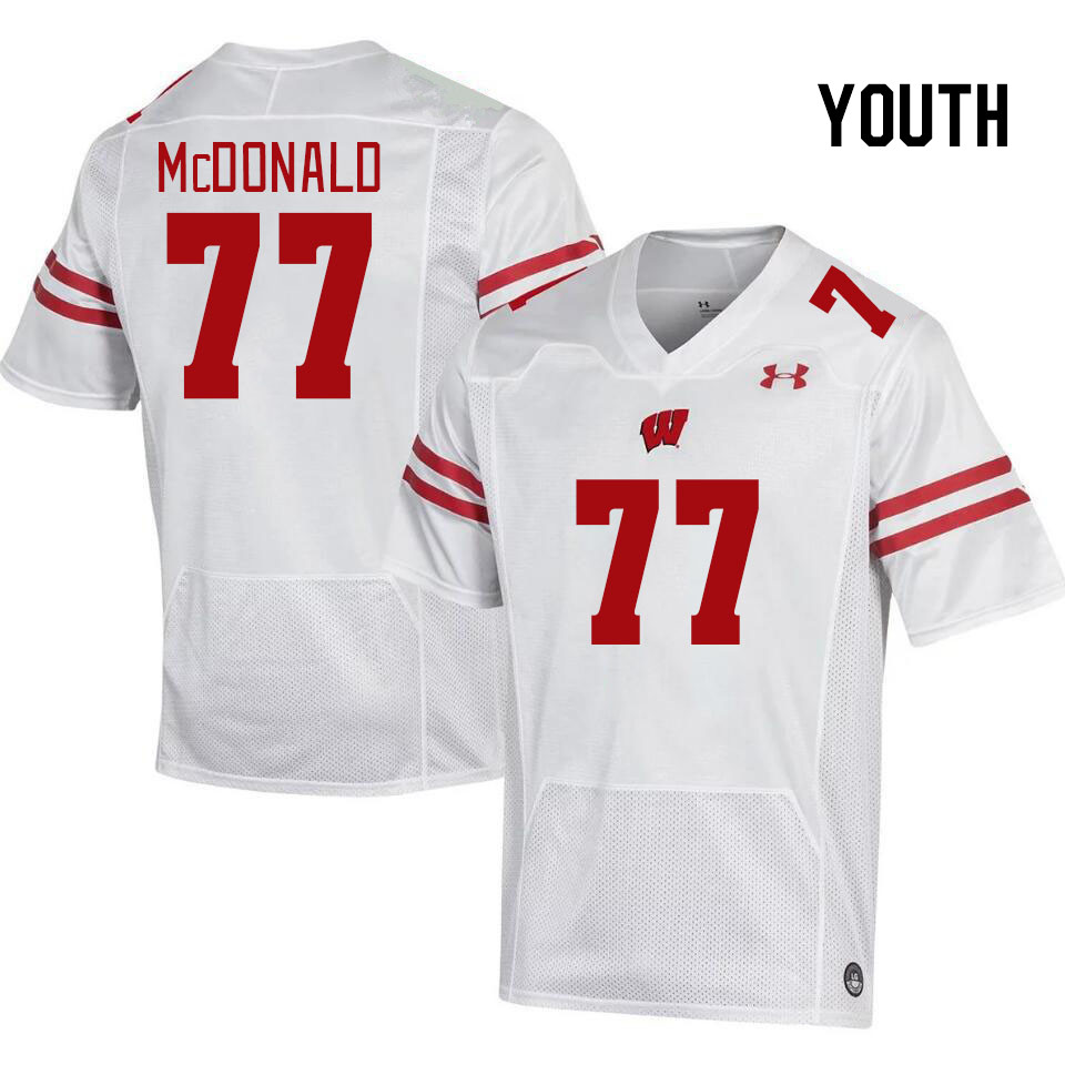 Youth #77 Will McDonald Wisconsin Badgers College Football Jerseys Stitched Sale-White - Click Image to Close